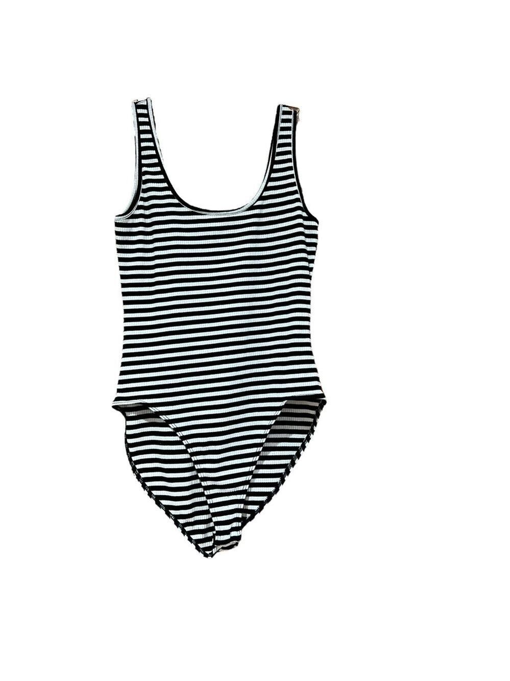 Ransom Black and White Striped Ribbed Bodysuit Extra Large